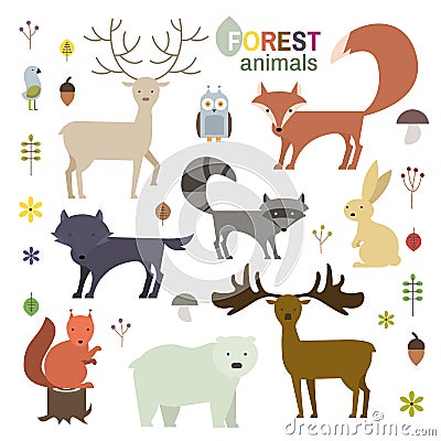 Forest animals set in flat style. Vector Illustration. Vector Illustration