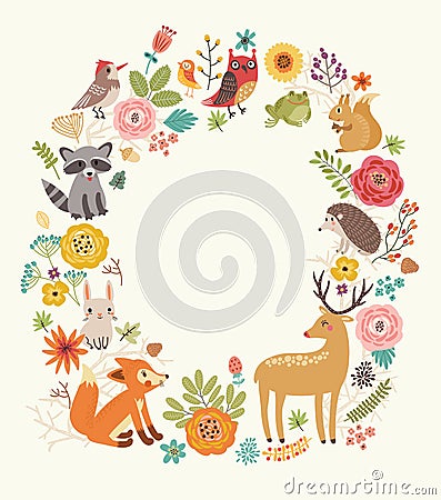 Forest background with animals Vector Illustration