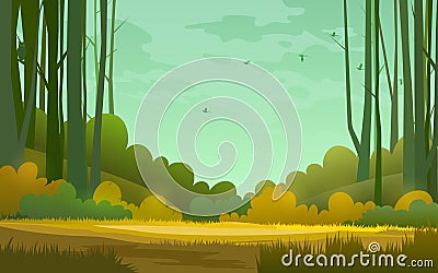 Forest background. illustration of woods in forest background. Cartoon Illustration