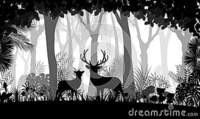 Forest background with wild deer of trees Vector Illustration