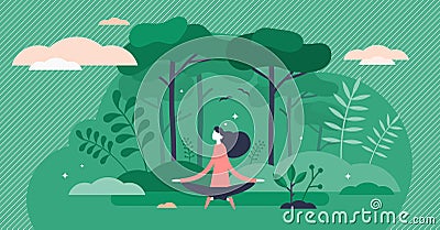 Forest bathing vector illustration. Nature therapy flat tiny person concept Vector Illustration