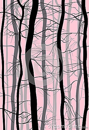 Forest Branches seamless pattern. Fog in the morning spring, winter bare trees vector illustration. Vector Illustration