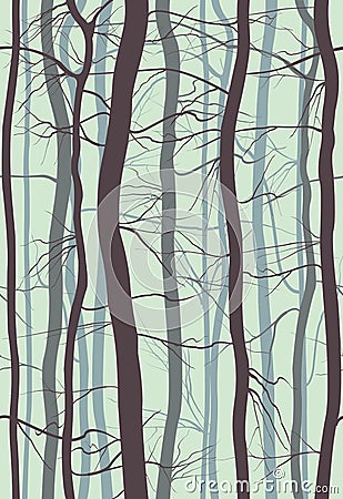 Forest Branches seamless pattern. Fog in spring, winter bare trees vector illustration. Vector Illustration