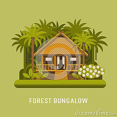 Forest Bungalow House Vector Illustration