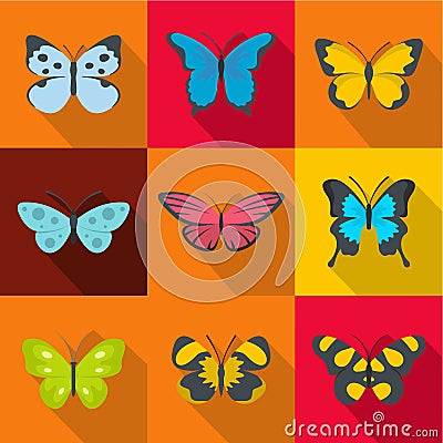 Forest butterfly icons set, flat style Vector Illustration
