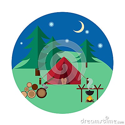 Forest camping and hiking Vector Illustration