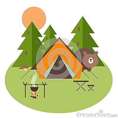 Forest Camping Vector Illustration