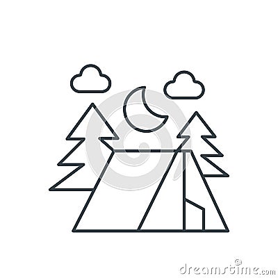 Forest camping thin line icon Vector Illustration