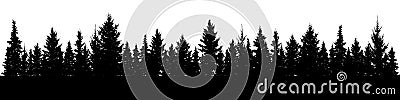 Forest of Christmas fir trees silhouette. Coniferous spruce panorama. Park of evergreen wood. Vector Illustration