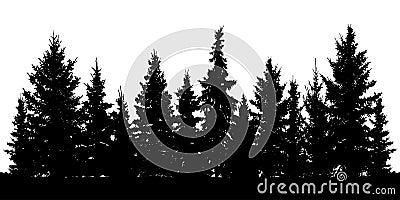 Forest of Christmas fir trees silhouette. Coniferous spruce. Vector Illustration