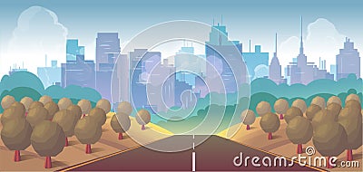 Forest, city and road illustration, vector Vector Illustration