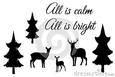 Vector forest deer family, all is calm all is bright. Vector Illustration