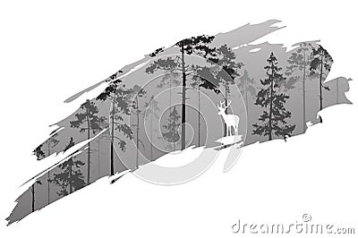 Forest and deer Vector Illustration