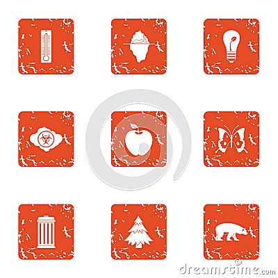 Forest district icons set, grunge style Vector Illustration