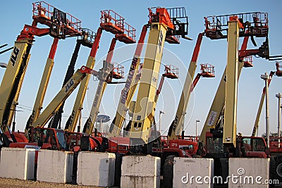 A forest of erected forklifts Editorial Stock Photo