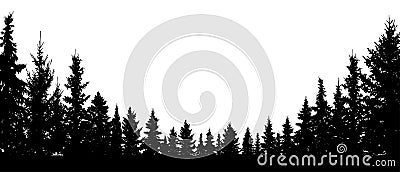 Forest evergreen, coniferous trees, silhouette vector background Vector Illustration