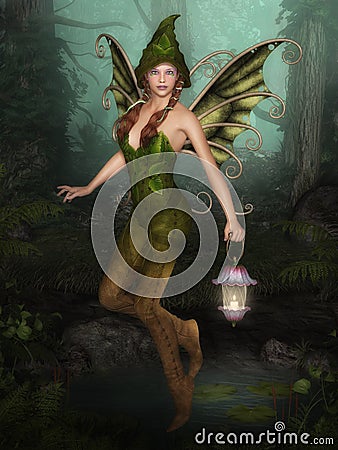 Forest Fairy with lantern Stock Photo
