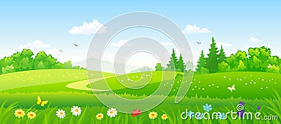 Forest fields panoramic background Vector Illustration
