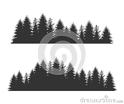 Forest Fir Trees Silhouettes, Coniferous Spruce Horizontal Seamless Pattern, Black Evergreen Woods Vector Illustration Vector Illustration