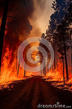 forest fire, brave firefighters are on the frontlines, battling flames and smoke to protect lives and natural landscapes. Stock Photo