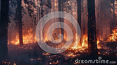 Forest Fire Consuming Trees in the Woods Stock Photo