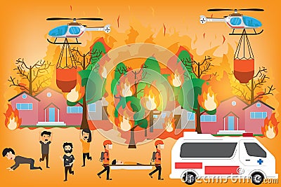 Forest Fire infographics. burning forest trees in fire flames Vector Illustration