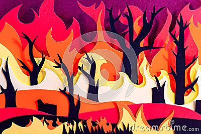 Forest fire, paper cut, paper art Stock Photo