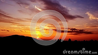 Forest fire sunrise Stock Photo