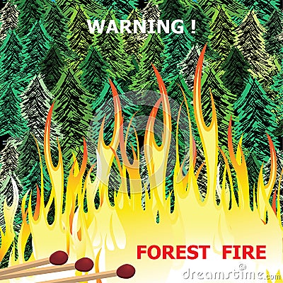 Forest fire, wildfire burning tree in red and orange color vector Vector Illustration