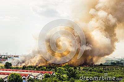 Forest fires in the city on a hot oversupply. Firefighter helped hasten to prevent fire spread to the village. Stock Photo