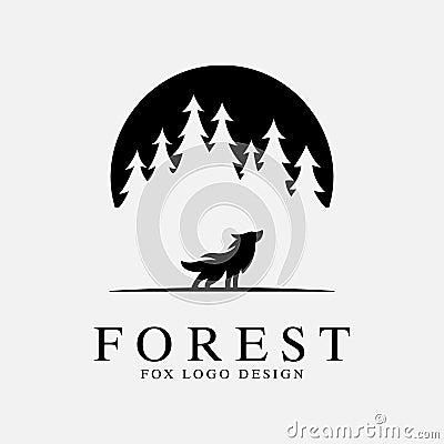 forest logo design inspiration with fox illustration Vector Illustration