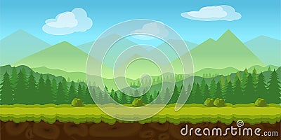 Forest game background 2d application. Vector Illustration