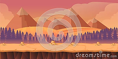 Forest game background 2d application. Vector Illustration