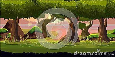 Forest game background 2d application. Vector design. Vector Illustration