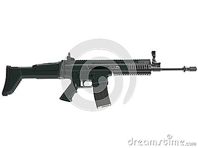 Forest green modern assault rifle - side view Stock Photo