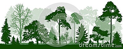 Forest green trees silhouette. Nature, park, landscape. Vector Illustration