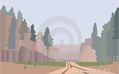 Forest, the harsh landscape of national park. Cartoon Illustration