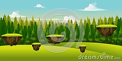 Forest and hill game background Vector Illustration