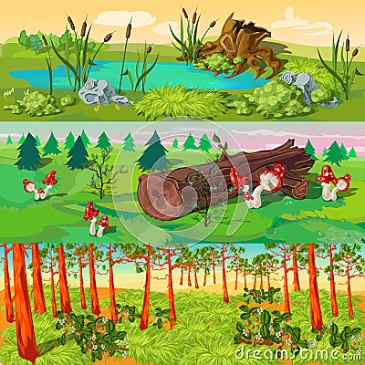 Forest Horizontal Banners Set Vector Illustration