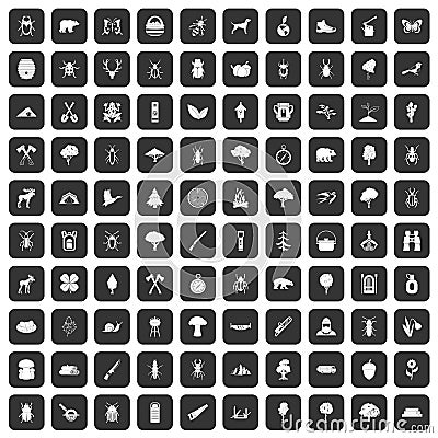 100 forest icons set black Vector Illustration