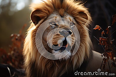 Forest kings gaze, a regal lion captured in a portrait Stock Photo