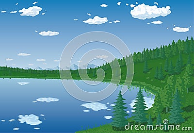 Forest lake Vector Illustration