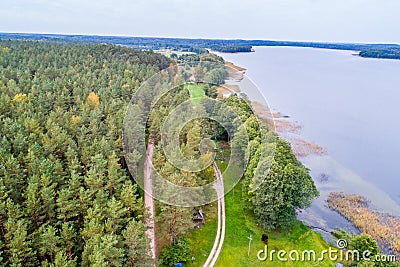 Forest and lake aerial shoot Stock Photo