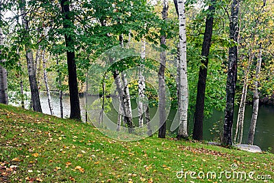 Forest lake in the early autumn, Monroe County, Wisconsin, USA Stock Photo