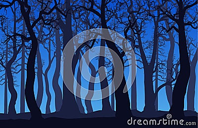 Forest landscape with dead trees at night Vector Illustration