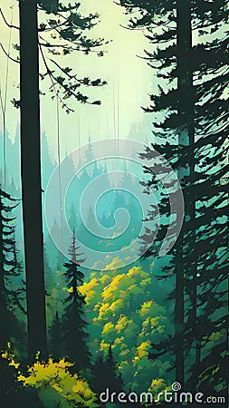 Forest landscape nature drawing cartoon illustration background artwork ai generated Cartoon Illustration