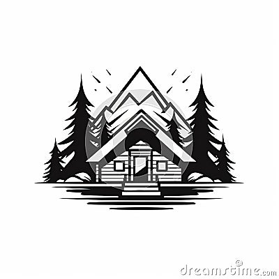Minimalist Black Cabin Logo Vector Art On White Background Cartoon Illustration