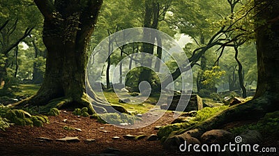 Green Forest With Sycamore: A Classical Historical Genre Scene Stock Photo