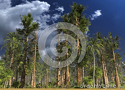 Forest of the mesozoic era 3D illustration Cartoon Illustration