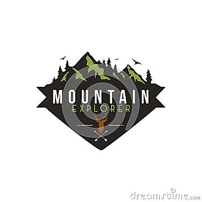 Forest, Mountain Adventure, Deer Hunter Badge Vector Logo Vector Illustration